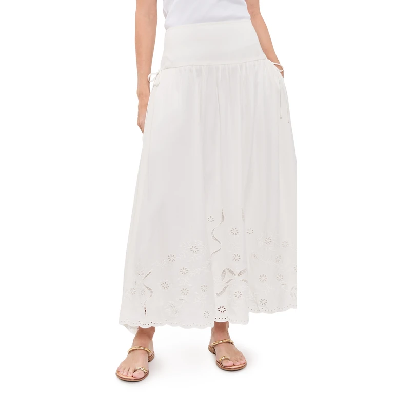ASTR the Label Stevie Embroidered Midi Skirt White L