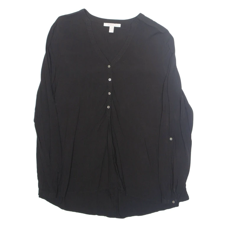 SPIRIT Womens Blouse Black V-Neck Long Sleeve M
