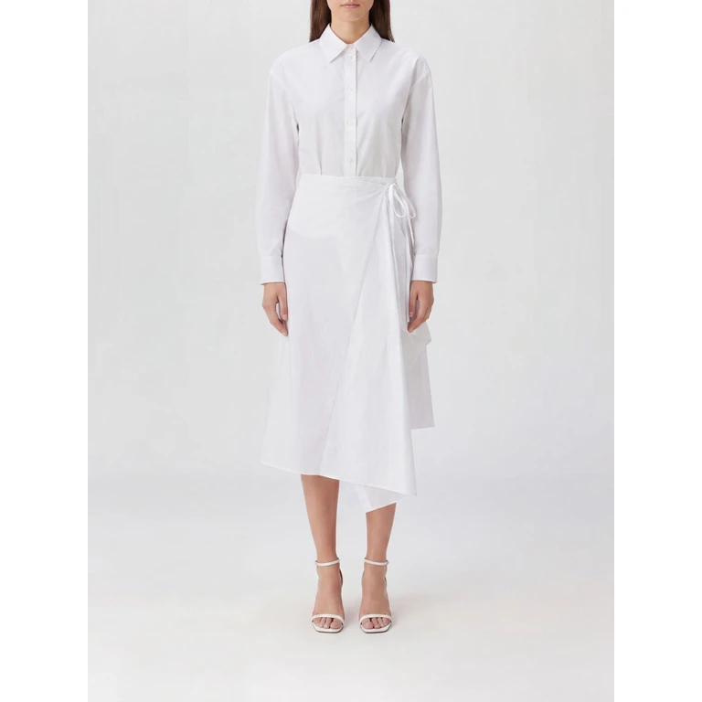 MSGM Asymmetric Hem Wrap Cotton Midi Chemisier Dress (4041MDA14X26711201)