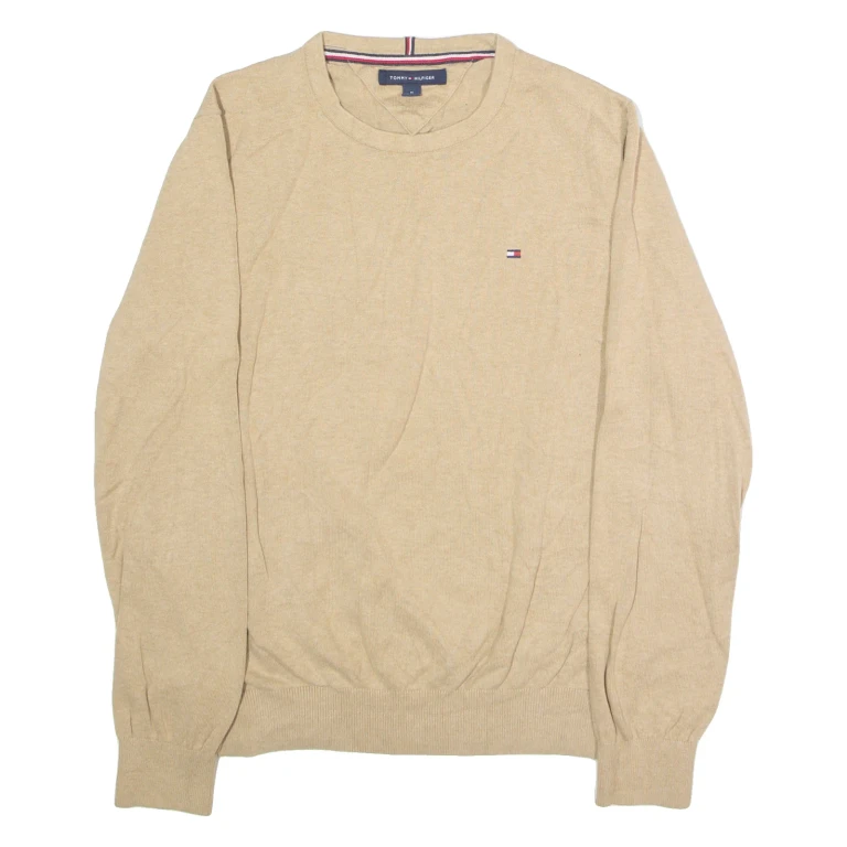 TOMMY HILFIGER Mens Jumper Beige Crew Neck Tight Knit M