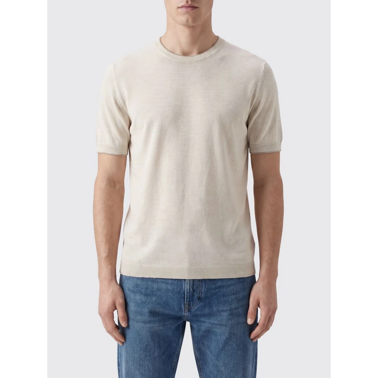 Crewneck T-Shirt in Linen Blend with Ribbed Edges (203CD0199149)