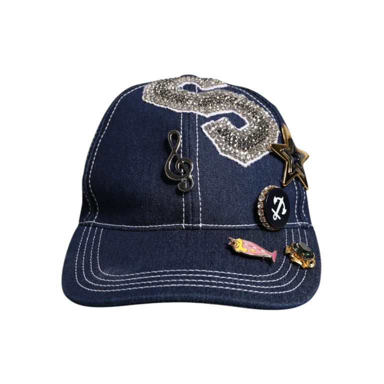 Dolce & Gabbana Blue Crystal Embellishment Baseball Cap Cotton Polyester Elastane Accessory - Women