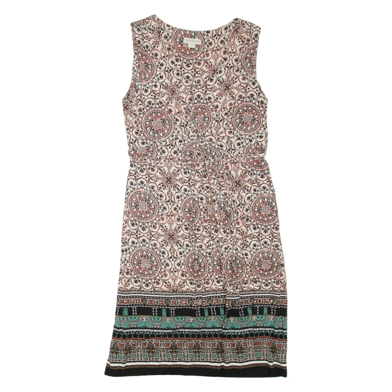 MONSOON Womens Shift Dress Beige Viscose Floral Sleeveless Knee Length UK 12