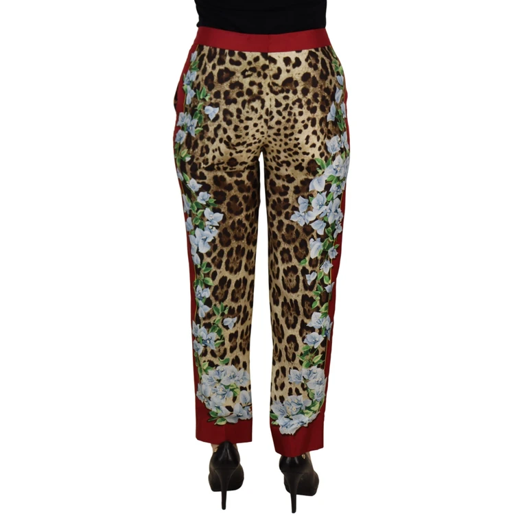 Dolce & Gabbana Multicolor Leopard Flora Printed Mid Waist Trouser Pants Silk - Women