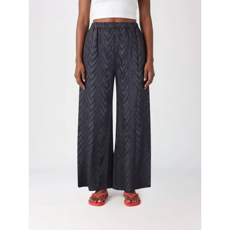 Quilted Wide-Leg Polyester Trousers with Elasticated Waist (M6PY02098880COMET)