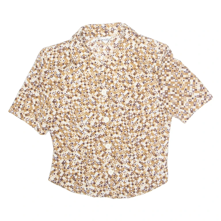 Cropped Womens Printed Shirt Brown Collared Geometric M