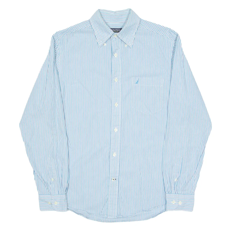 NAUTICA Slim Fit Mens Shirt Blue Striped Long Sleeve M