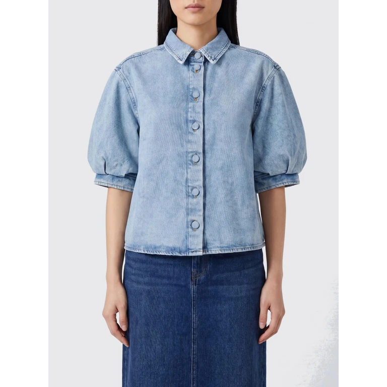 Cotton Denim Shirt with Short Puff Sleeves (021DWT217PUFN)