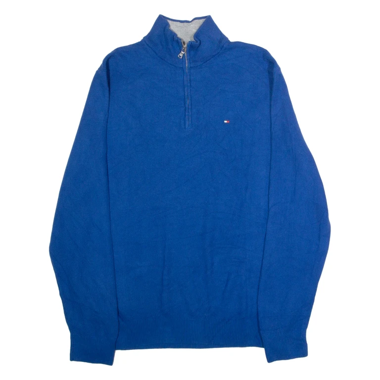 TOMMY HILFIGER Mens Jumper Blue 1/4 Zip Tight Knit L