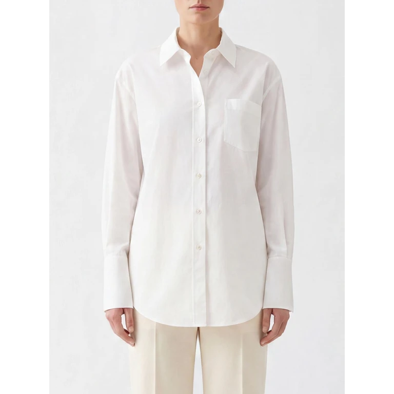 Cotton Poplin Shirt with French Collar and Patch Pocket (10204W4075WHT)