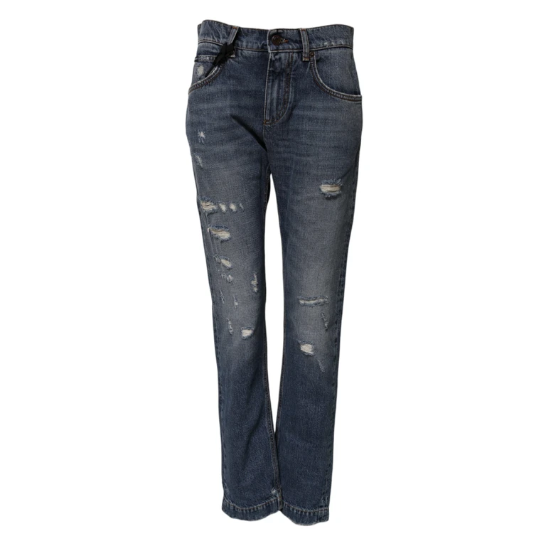 Dolce & Gabbana Blue Cotton Tattered Boyfriend Denim Jeans Clothing - Women