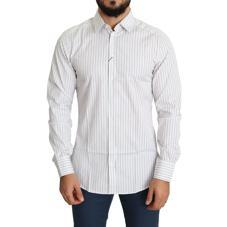 Dolce & Gabbana White Striped Formal Martini Shirt Cotton - Men