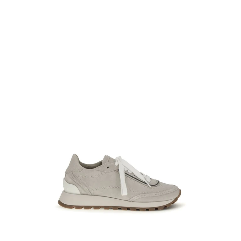Brunello Cucinelli Gray Calf Leather Bos Taurus Athletic Sneakers - Women