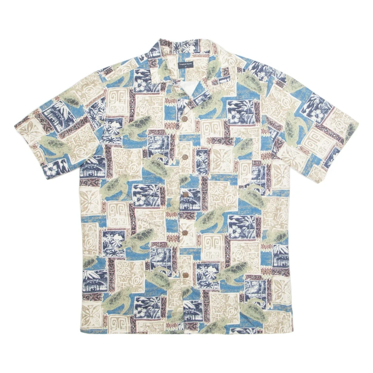 TROPICAL STORM Mens Hawaiian Shirt Blue Crazy Pattern M