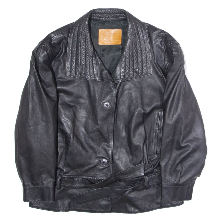 ANTOINE MARIE PASCAL Womens Trench Jacket Black Leather L