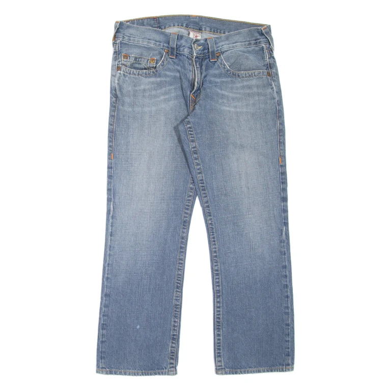 TRUE RELIGION Bobby Mens Jeans Blue Regular Straight Stone Wash W33 L28