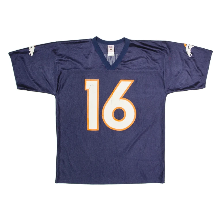 NFL Denver Broncos Alternate #16 Plummer Mens Jersey Blue USA V-Neck L