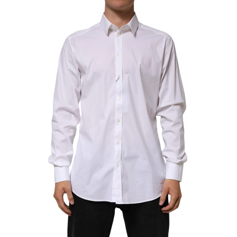 White Cotton Gold Long Sleeves Formal Shirt Nylon Elastane - Men