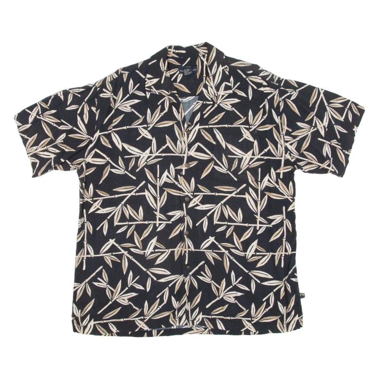 NEWPORT BLUE Mens Hawaiian Shirt Black Floral L