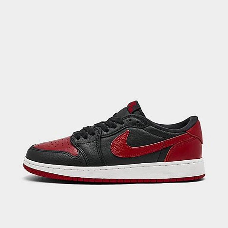 Jordan Big Kids Air Retro 1 Low OG Casual Shoes in Black/Varsity Red/Summit White Size: 3.5