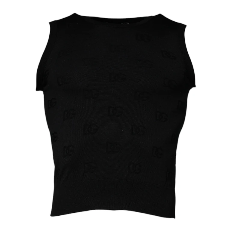 Dolce & Gabbana Black Silk Round Neck Sleeveless T-Shirt - Men