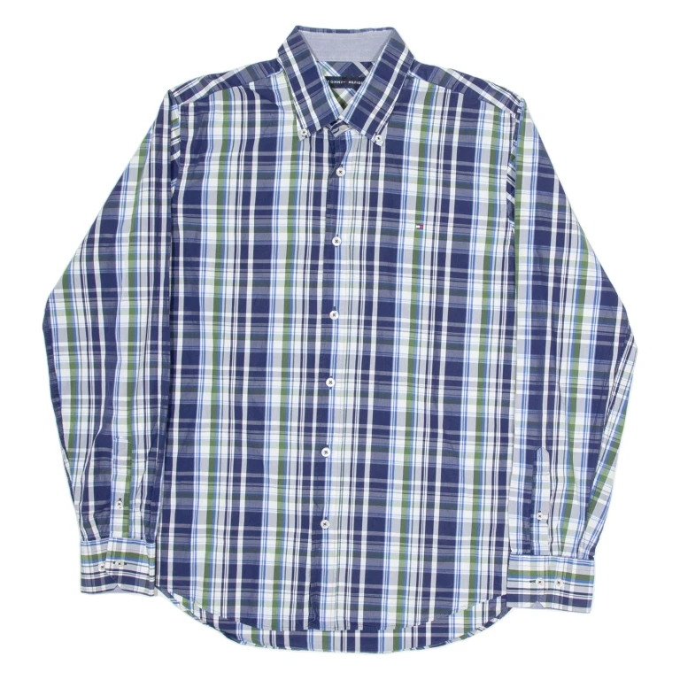 TOMMY HILFIGER Mens Shirt Blue Check Long Sleeve XL
