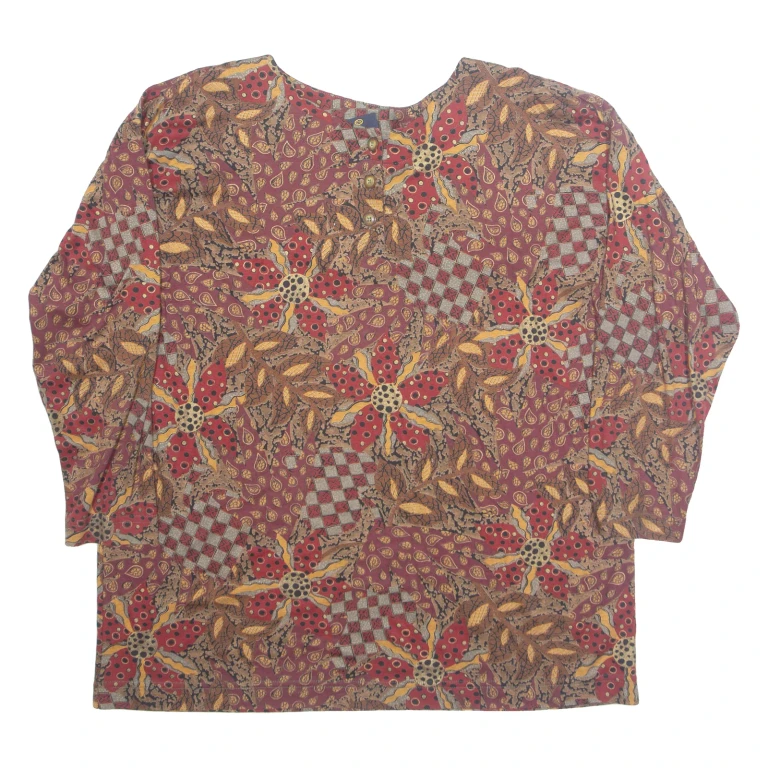 YOUR SIXTH SENSE Womens Printed Blouse Maroon Long Sleeve Crazy Pattern L