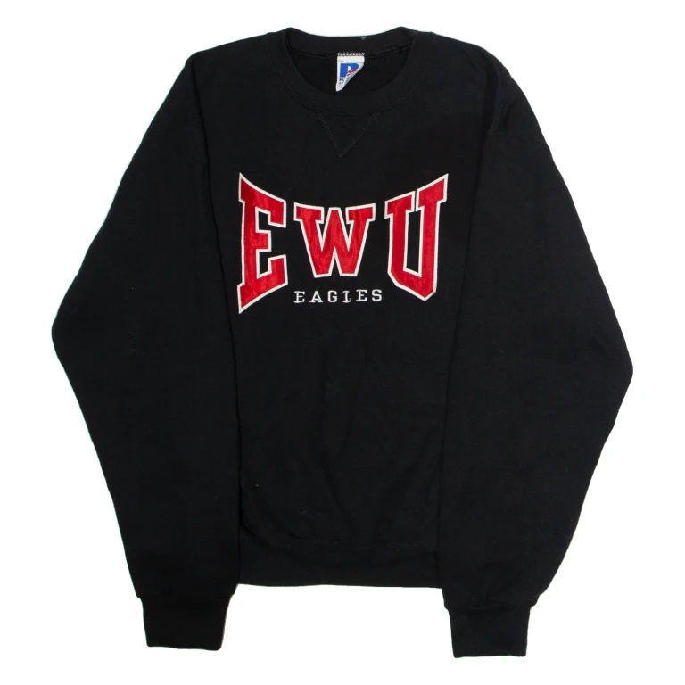 RUSSELL ATHLETIC EWU Eagles Mens Sweatshirt Black Crew Neck 90s USA M