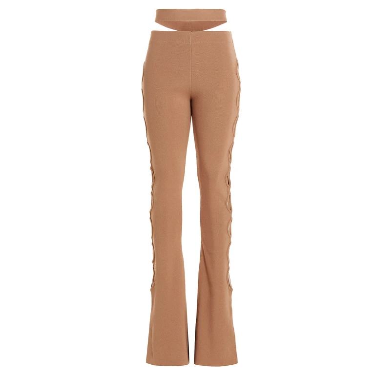 Beige Viscose Flared Pants - Women