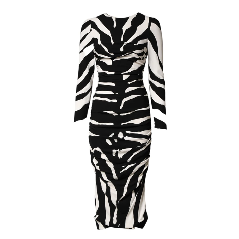 Dolce & Gabbana Black White Zebra Viscose Sheath Midi Dress And 05+vi - Women