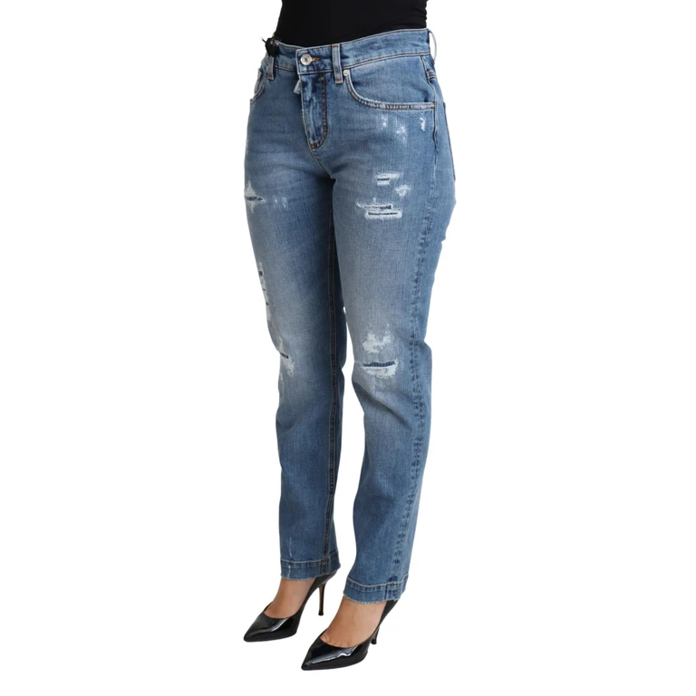 Dolce & Gabbana Blue Tattered Skinny Denim Cotton Blend Jeans Polyester Elastane Clothing - Women