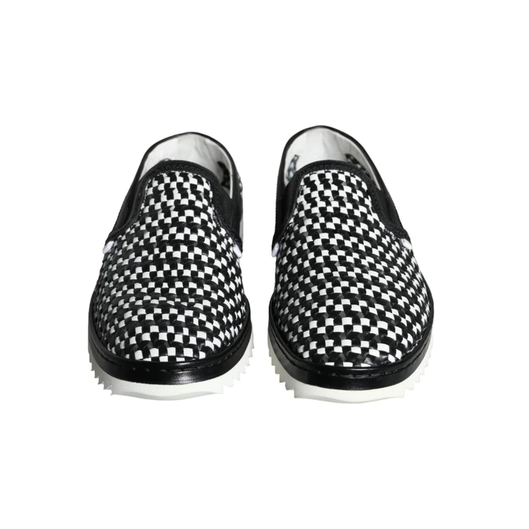 Dolce & Gabbana Black White Weaved Slip On Men Loafers Shoes And Buffalo Calfskin - Men