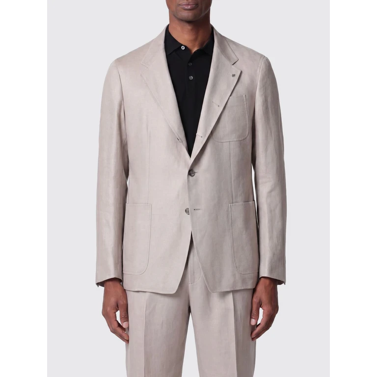 Single-Breasted Linen Blazer with Lapel Collar (GTORRENT340021ET818)