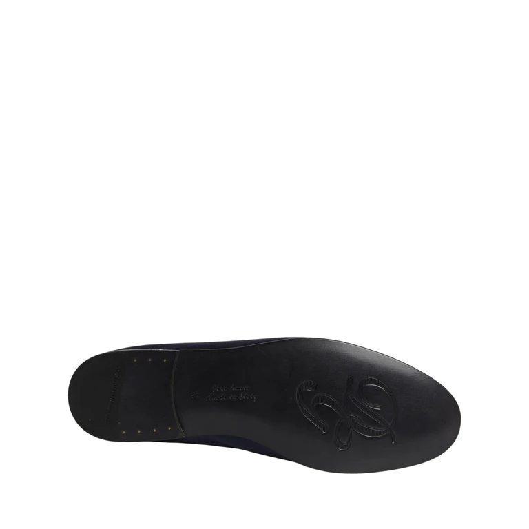 Dolce & Gabbana Navy Blue Satin Dg Logo Dress Loafers Shoes Leather - Men