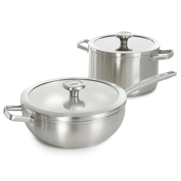 Leo Graphite 4Pc Cookware Set With Glass Lids, Recycled 18/10 Stainless Steel