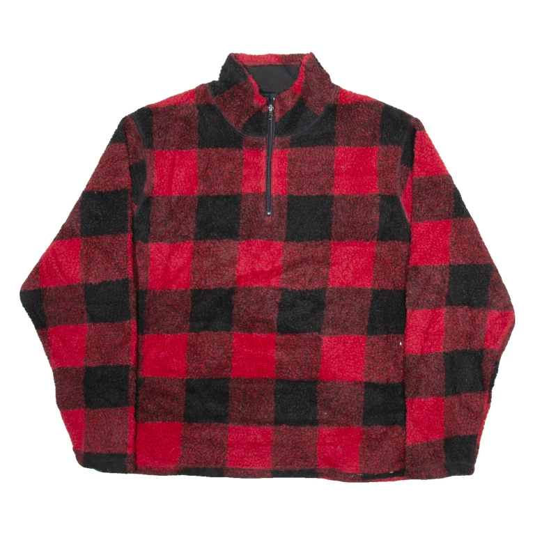 WRANGLER Mens Patterned Jumper Red Check 1/4 Zip Tight Knit L