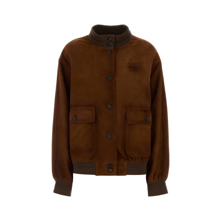 Miu Miu Brown Suede Bomber Jacket Castagna Giacche E Gilet - Women