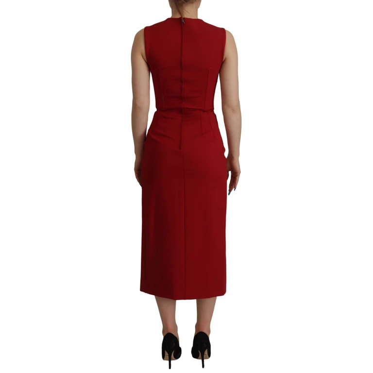 Dolce & Gabbana Red Sweetheart Neck Bodycon Midi Dress Viscose Nylon Elastane - Women