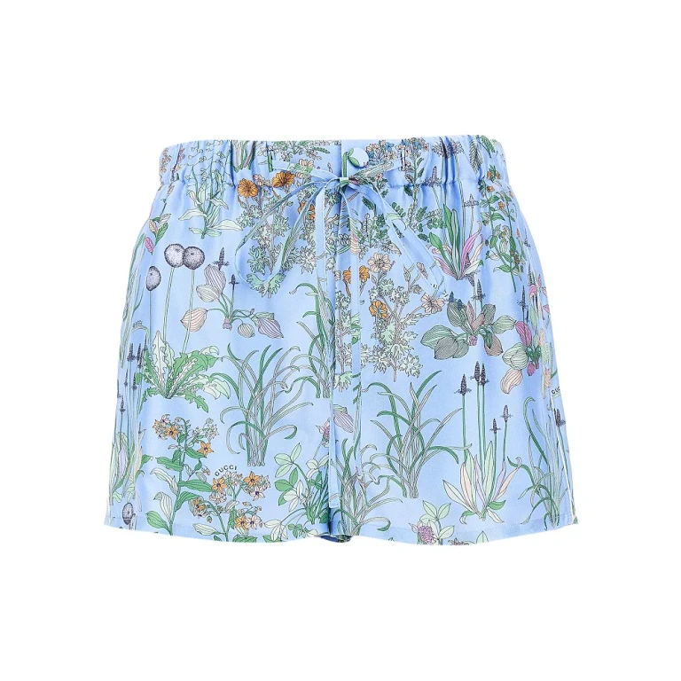 Pantaloncini Gucci da donna in seta con stampa floreale, taglia 40