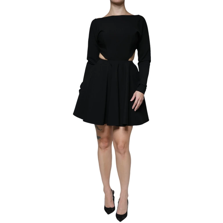 Dolce & Gabbana Black Viscose Cut Out A-Line Long Sleeves Mini Dress Nylon Elastane - Women