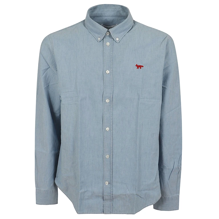 Maison Kitsune Profile Fox Regular Shirt Blue Cotton Camicia - Men