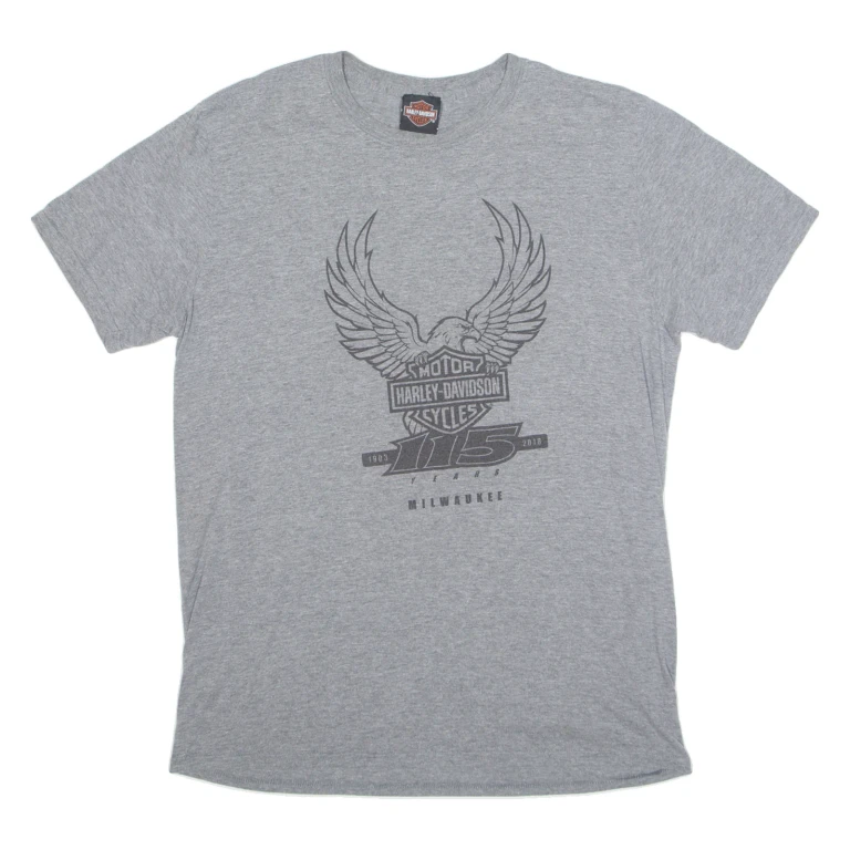 HARLEY DAVIDSON Milwaukee Mens Biker T-Shirt Grey USA L
