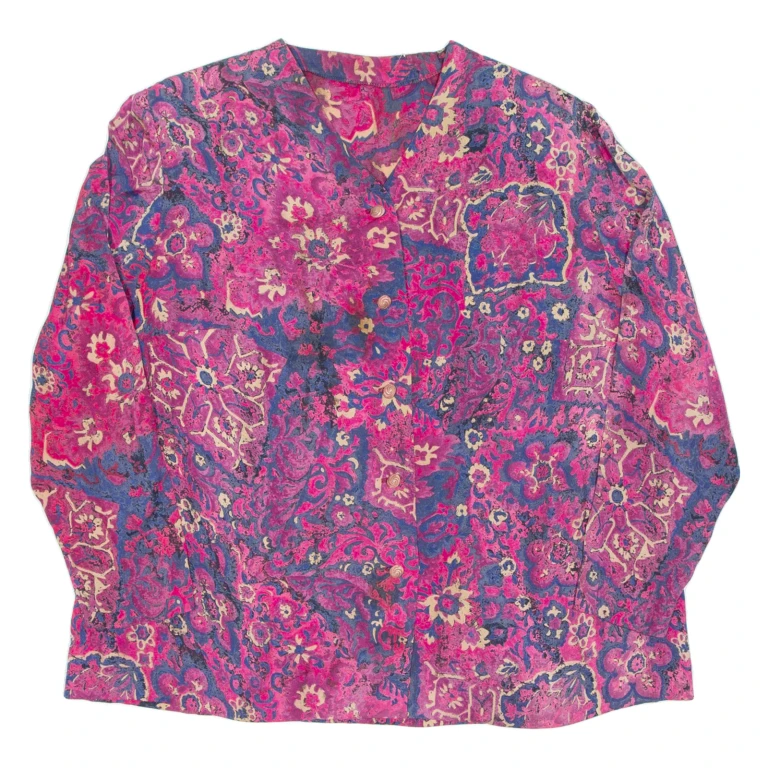 Womens Printed Blouse Purple V-Neck Long Sleeve Floral 2XL