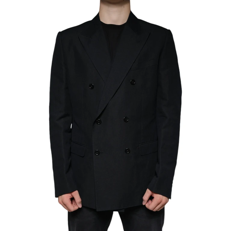 Dolce & Gabbana Black Linen Double Breasted Dress Blazer Cotton - Men