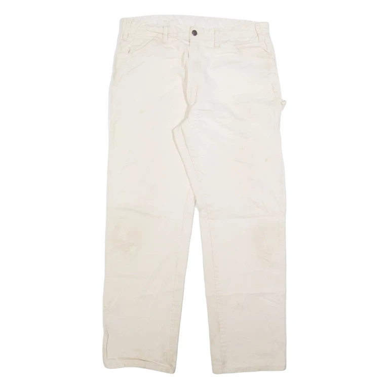 DICKIES Carpenter Mens Trousers Cream Regular Straight W34 L31