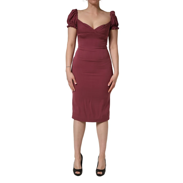 Dolce & Gabbana Maroon Silk Sweetheart Sheath Midi Dress - Women