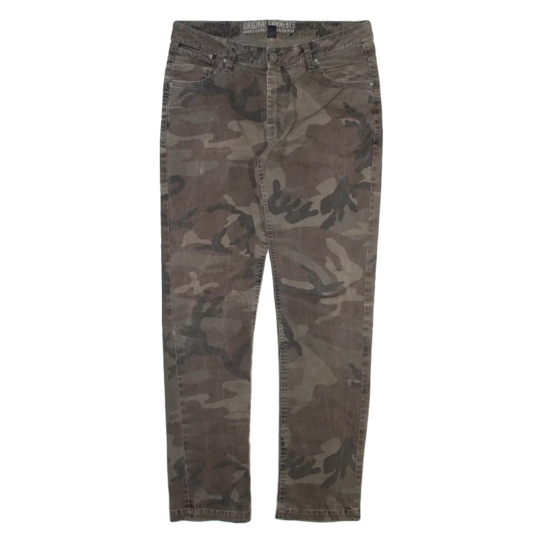 SMOG Camo Mens Trousers Grey Slim Straight W33 L32