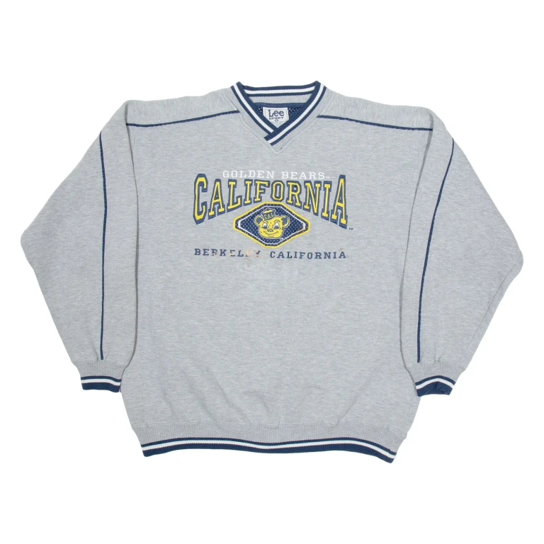 LEE Golden Bears California Mens Sweatshirt Grey V-Neck USA Cashmere XL