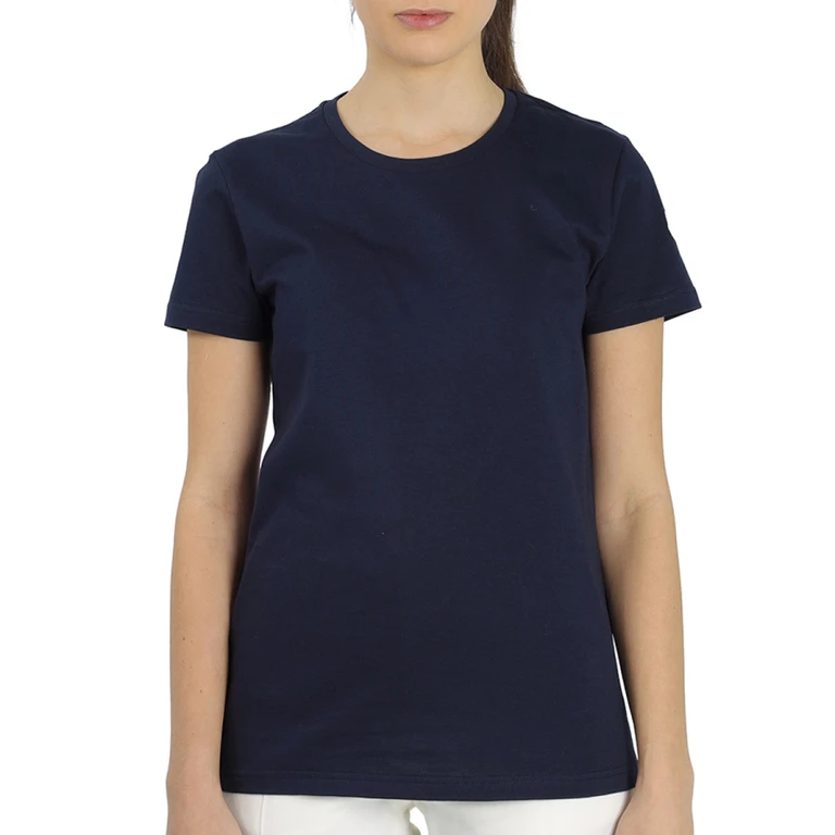 Moncler Ladies Logo Patch Cotton T-shirt In Navy