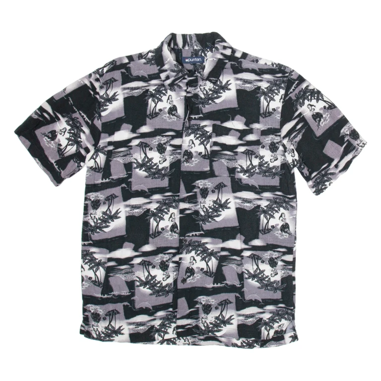 Mens Hawaiian Shirt Black Floral S